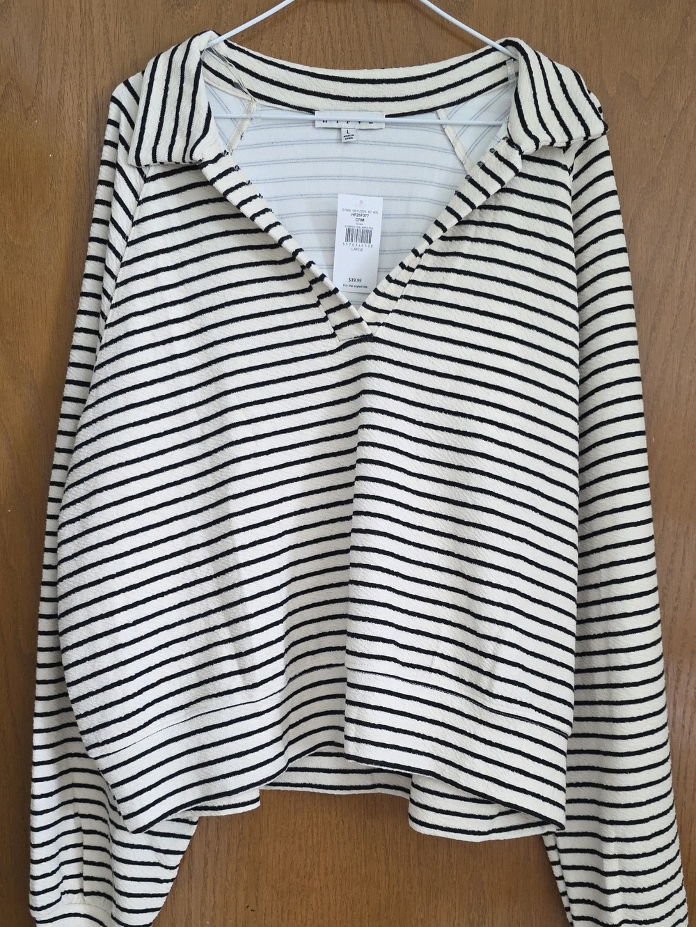 HYFVE Black and Cream Striped V-Neck Pullover